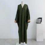 ⁦Muslim Out Open Front Abaya Cardigan Smocking Sleeve One-piece Prayer Women Jilbab Islamic Clothing Dubai Saudi Robe Turkish⁩ - الصورة ⁦3⁩