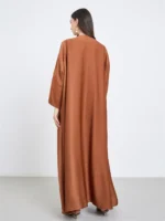 ⁦Middle Eastern Full Sleeve Loose Abaya Muslim Women Solid Open Front Abayas Casual Kaftans Jilbabs Ethnic Islamic Maxi Dresses⁩ - الصورة ⁦5⁩