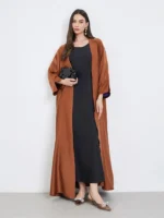 ⁦Middle Eastern Full Sleeve Loose Abaya Muslim Women Solid Open Front Abayas Casual Kaftans Jilbabs Ethnic Islamic Maxi Dresses⁩ - الصورة ⁦4⁩