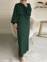 Eid Women Muslim Dress Morocco Abaya Kaftans Casual Evening Dresses Puff Sleeve Woman Turkey Islam Long Robe Femme Vestidos - الصورة 3