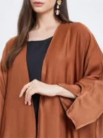 ⁦Middle Eastern Full Sleeve Loose Abaya Muslim Women Solid Open Front Abayas Casual Kaftans Jilbabs Ethnic Islamic Maxi Dresses⁩ - الصورة ⁦6⁩