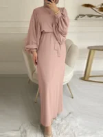 Eid Women Muslim Dress Morocco Abaya Kaftans Casual Evening Dresses Puff Sleeve Woman Turkey Islam Long Robe Femme Vestidos - الصورة 2