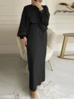 Eid Women Muslim Dress Morocco Abaya Kaftans Casual Evening Dresses Puff Sleeve Woman Turkey Islam Long Robe Femme Vestidos - الصورة 4