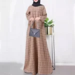 Dress Abaya Women Dresses Kaftan Eid Muslim Modest Vestidos Plaid Print Saudi Long Robe Jalabiya Ramadan Morocco Dubai Abayas - Image 4
