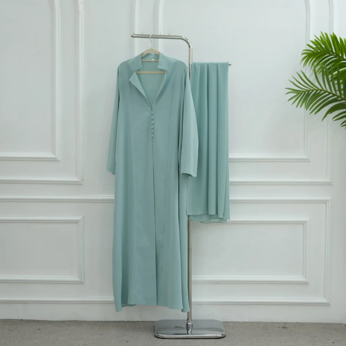 2026 New Islamic Clothing Elegant Front Open Abaya and Chiffon Hijab 2 Piece Abaya Set for Muslim Women Ramadan Abaya Eid - Image 2