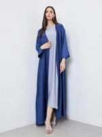 ⁦Middle Eastern Full Sleeve Loose Abaya Muslim Women Solid Open Front Abayas Casual Kaftans Jilbabs Ethnic Islamic Maxi Dresses⁩ - الصورة ⁦2⁩