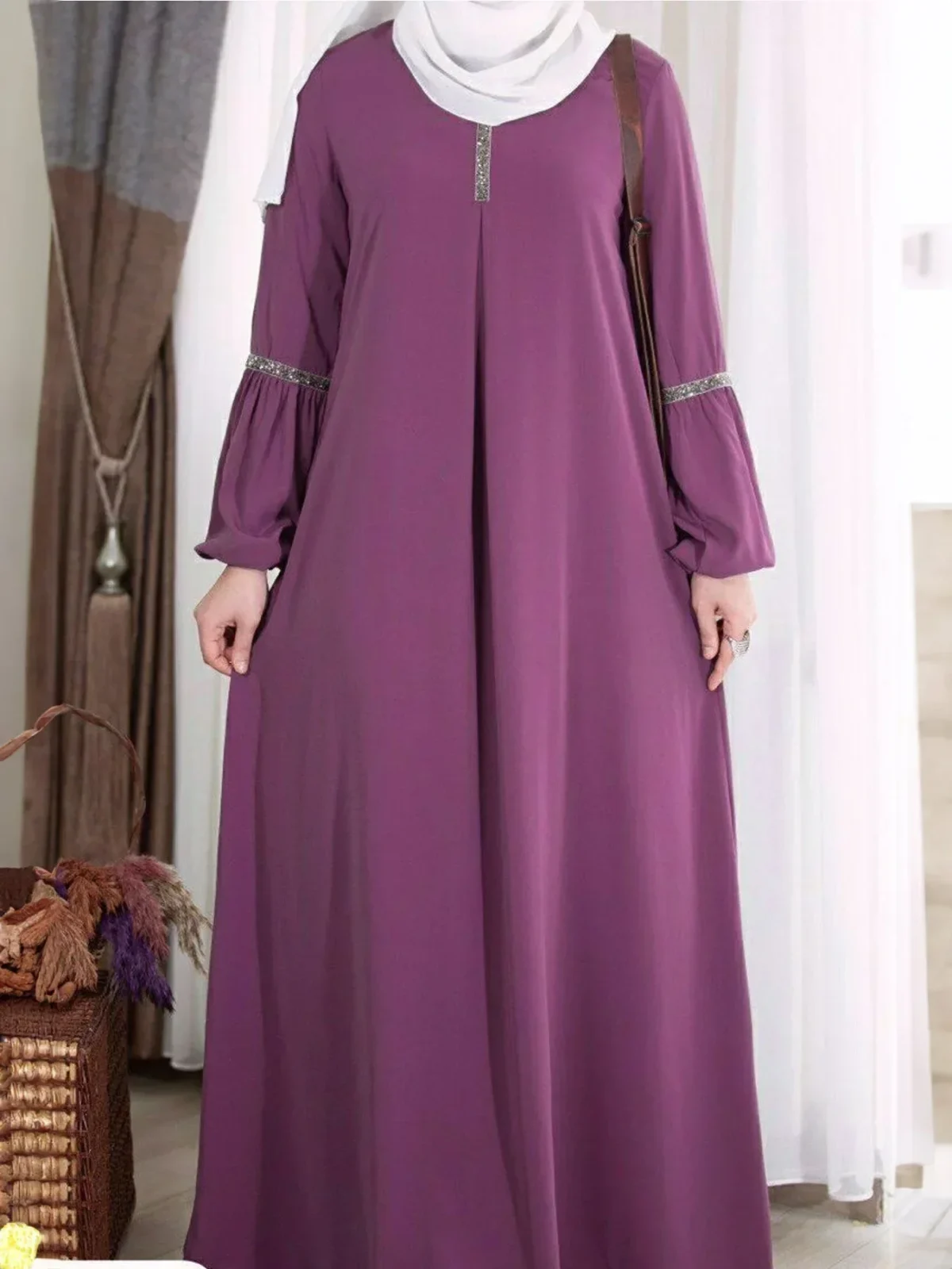 Fashion Long Sleeve Muslim Maxi Dresses for Women Saudi Arabia Dubai Abaya Party Casual Sequin Sundress Casual Morocco Kaftan - Image 6