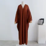 ⁦Muslim Out Open Front Abaya Cardigan Smocking Sleeve One-piece Prayer Women Jilbab Islamic Clothing Dubai Saudi Robe Turkish⁩ - الصورة ⁦5⁩